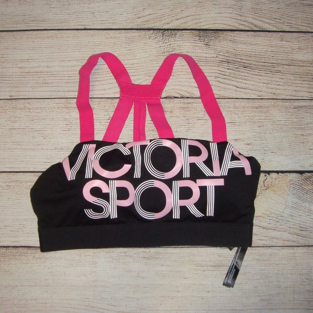 Victoria's Secret Sport Women Black Pink Strappy Sports Bra M